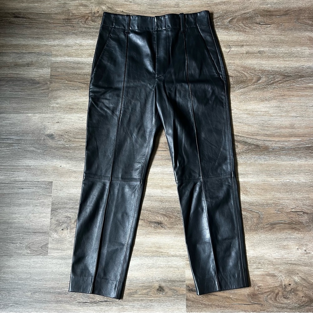 Vince Black Leather High Waisted Pleated Pants Size 4